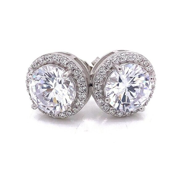 Designer Sterling Silver Cubic‎ Zirconia Halo Stud Pierced Back Earrings! 59 - Picture 5 of 6